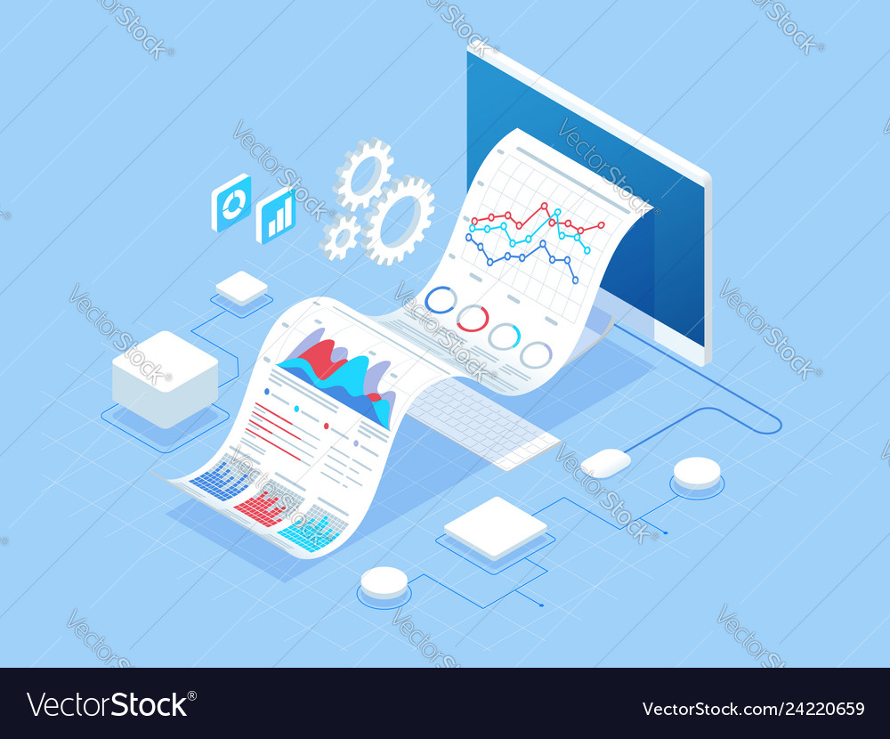 Isometric concept of business analysis analytics Vector Image