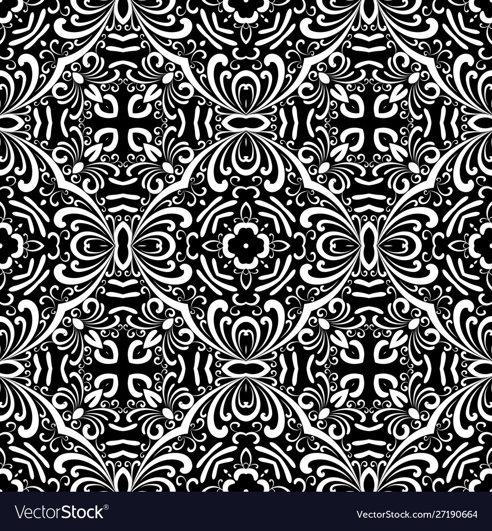 Black and white intricate floral seamless Vector Image