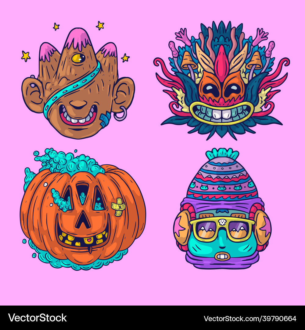 Creatures stickers set Royalty Free Vector Image