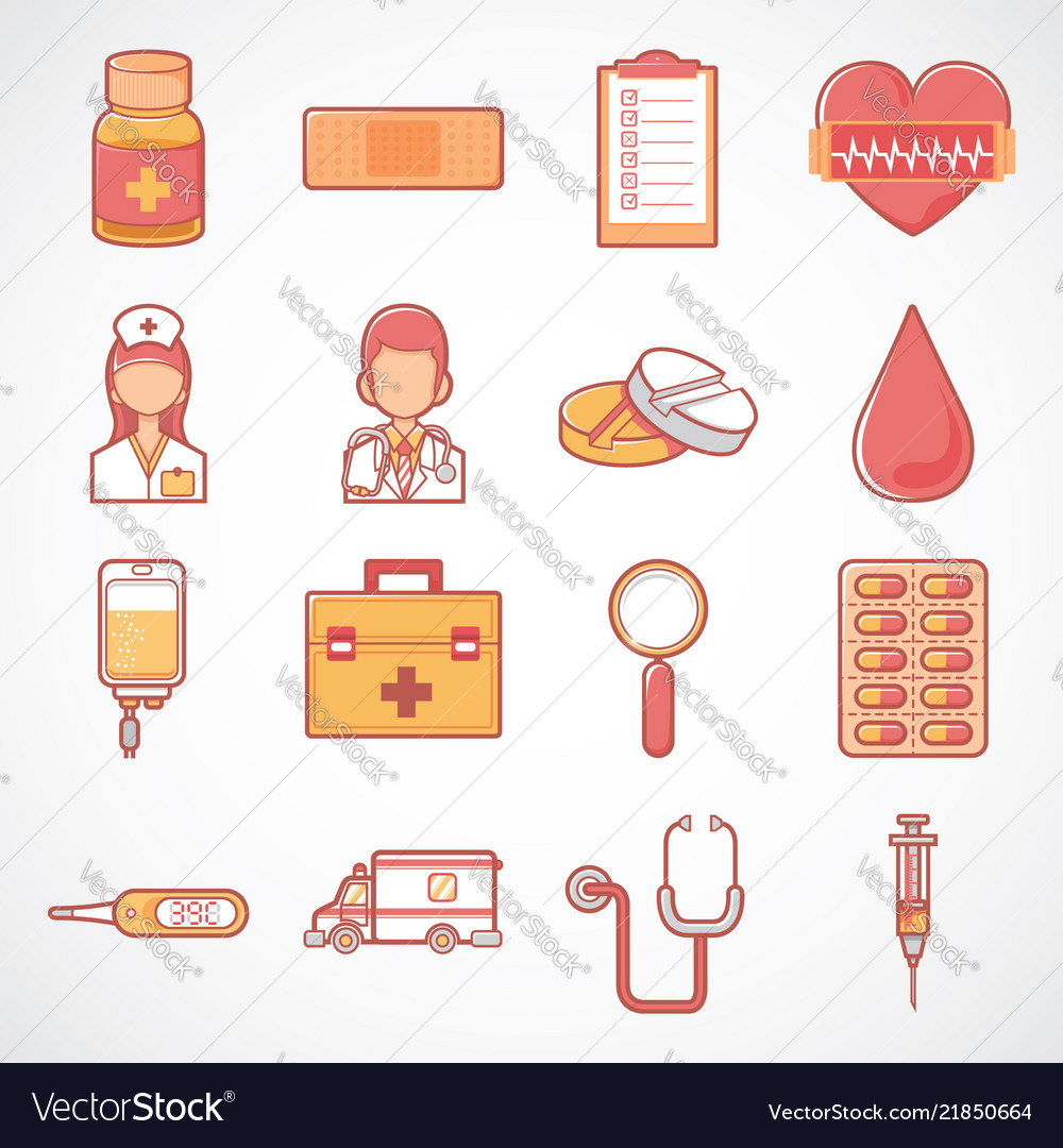 Cute health and medicine icon set