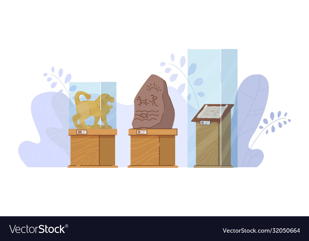 Museum Exhibit Stuff Glass Protective Box Stand Vector Image
