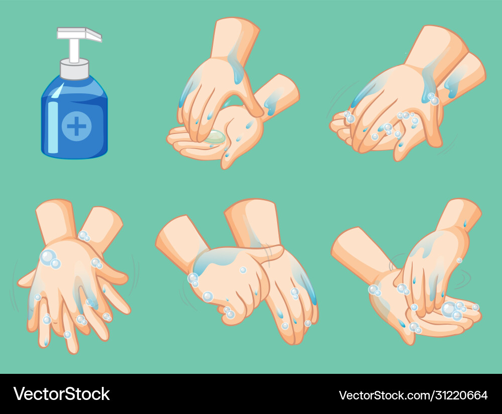 Steps cleaning hands Royalty Free Vector Image