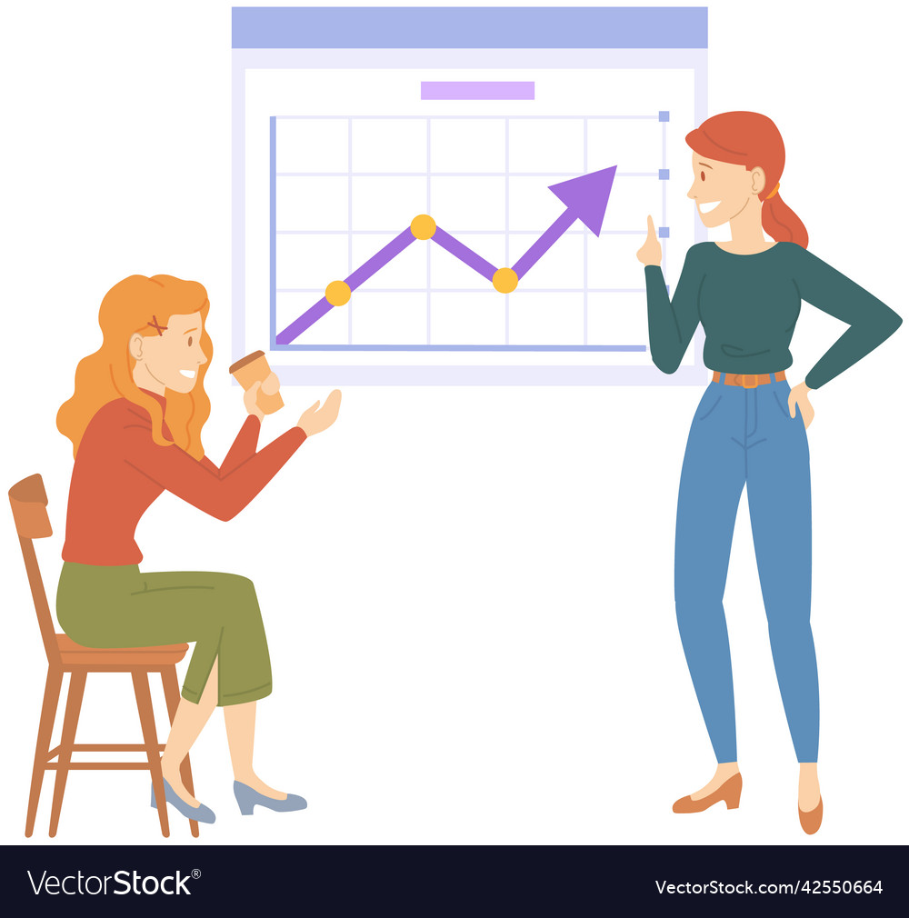 Woman analyses digital report with statistics Vector Image