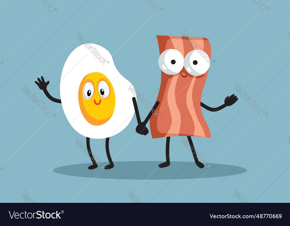 Happy cheerful egg and ham characters being Vector Image