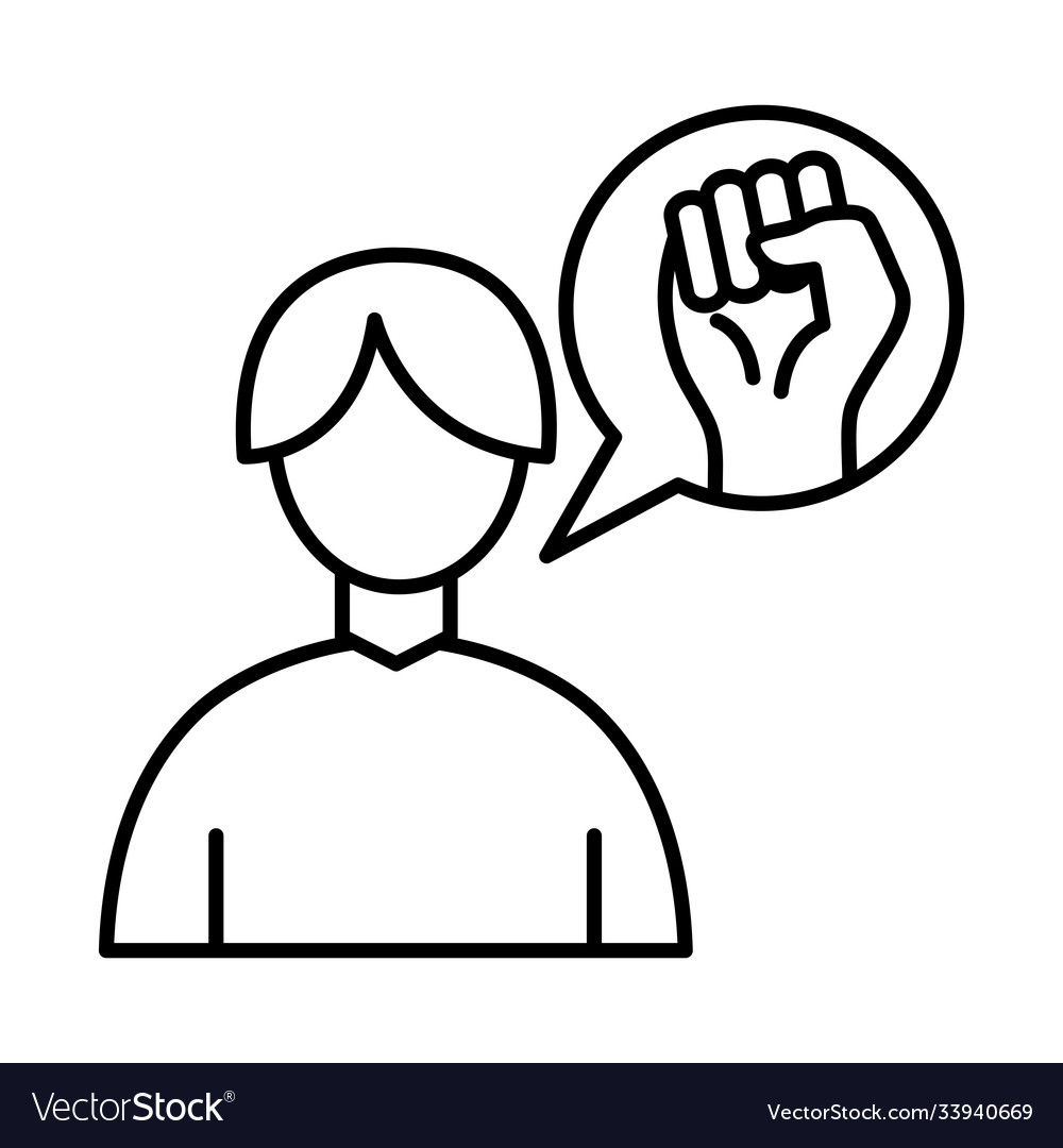 Man with raised fist hand in bubble line style Vector Image