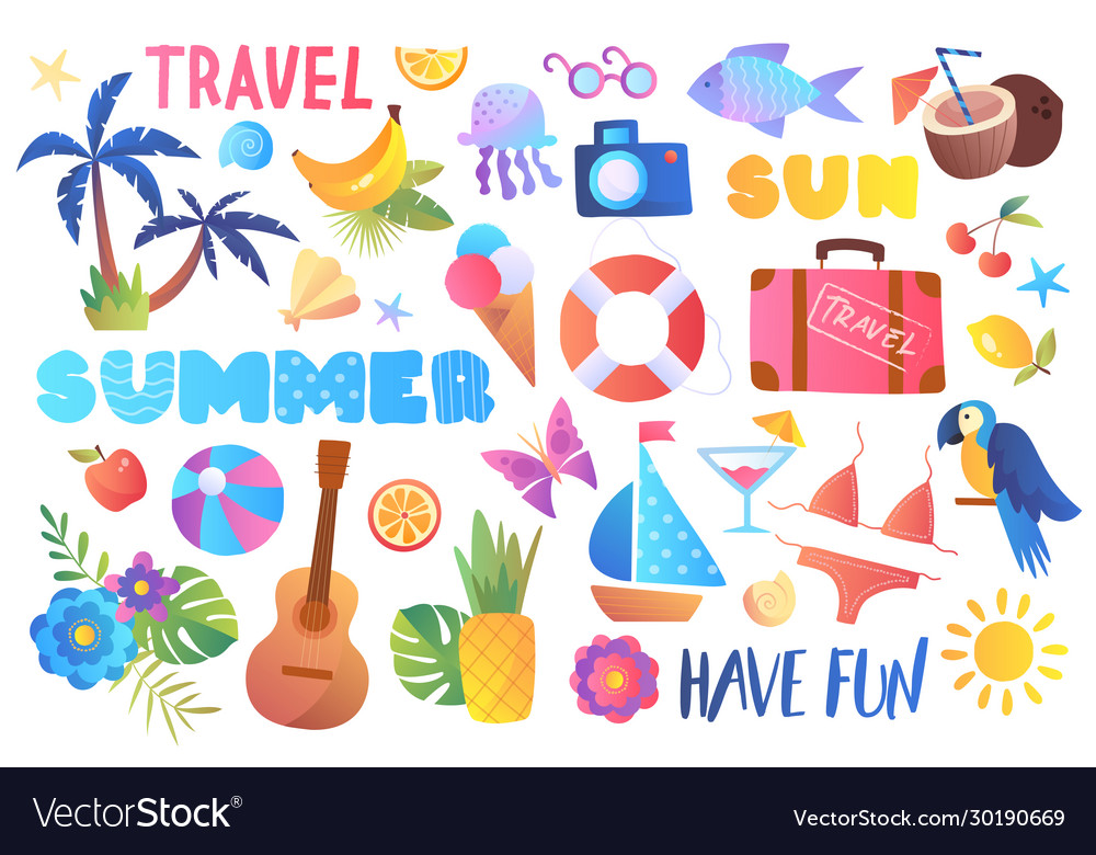 Multicolored collection summer travel icons Vector Image