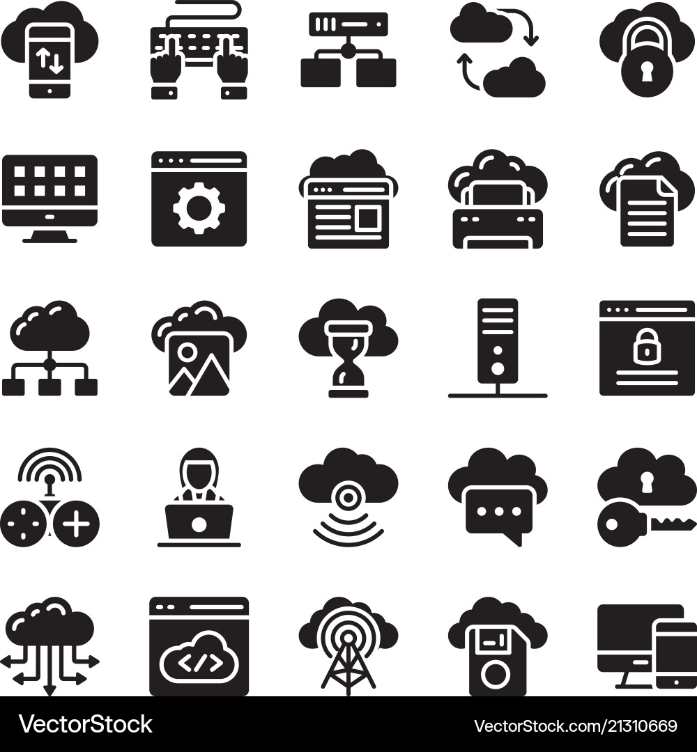 Network and cloud computing glyph icon collection Vector Image