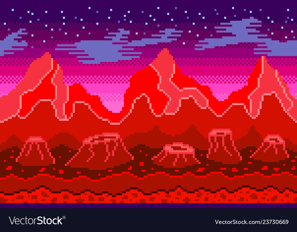 Pixel art mars seamless background detailed Vector Image