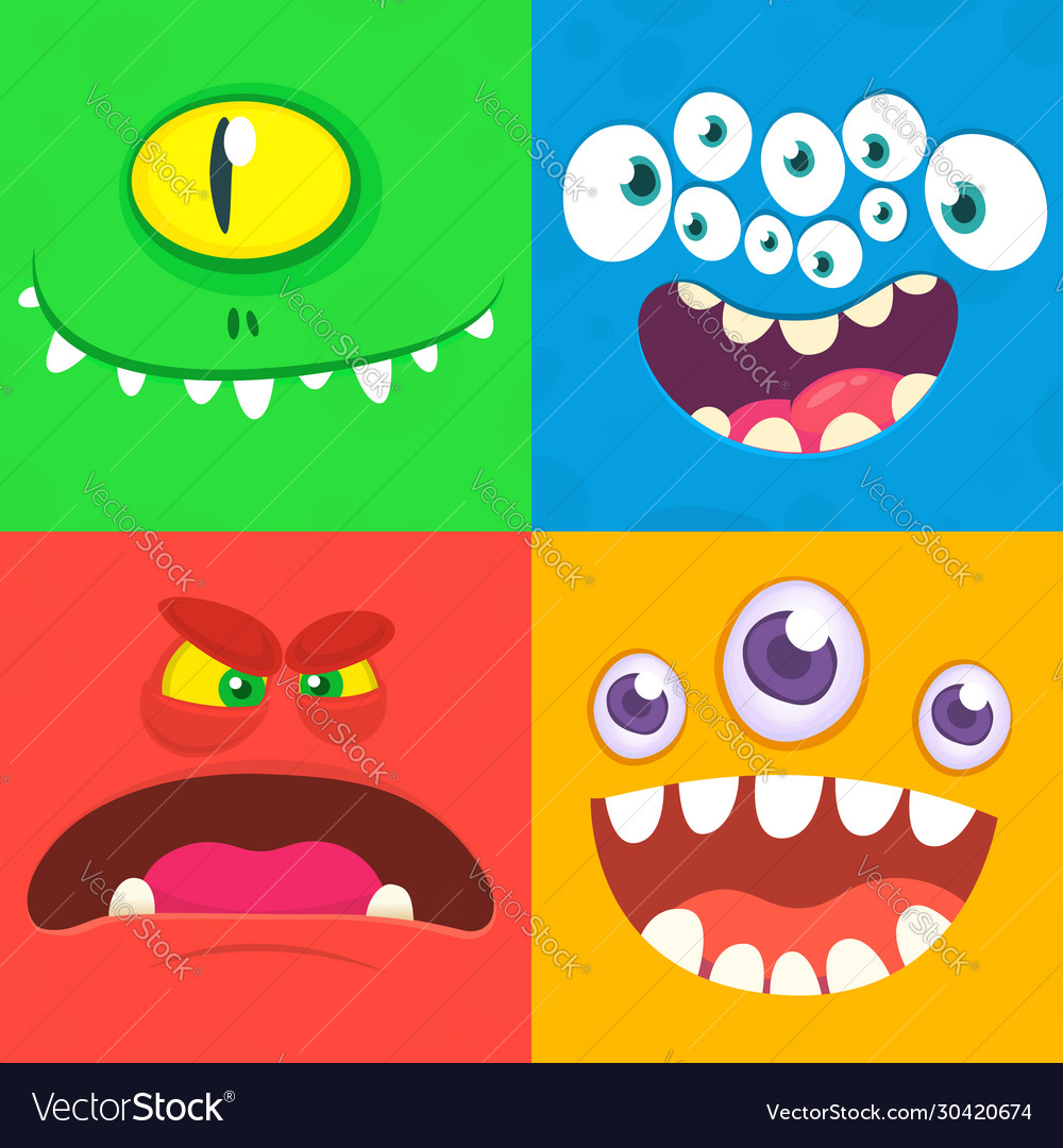 Cartoon monster faces set four halloween Vector Image