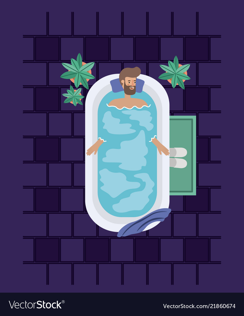 Man with beard taking a bath tub