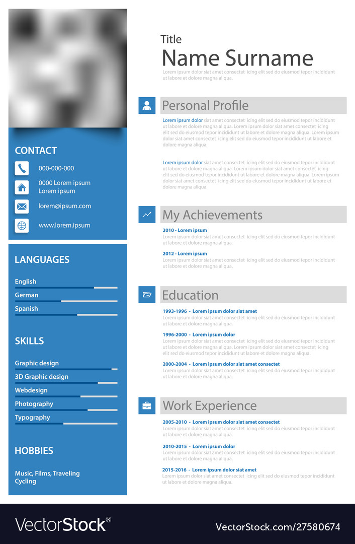 Professional personal resume cv in white blue Vector Image