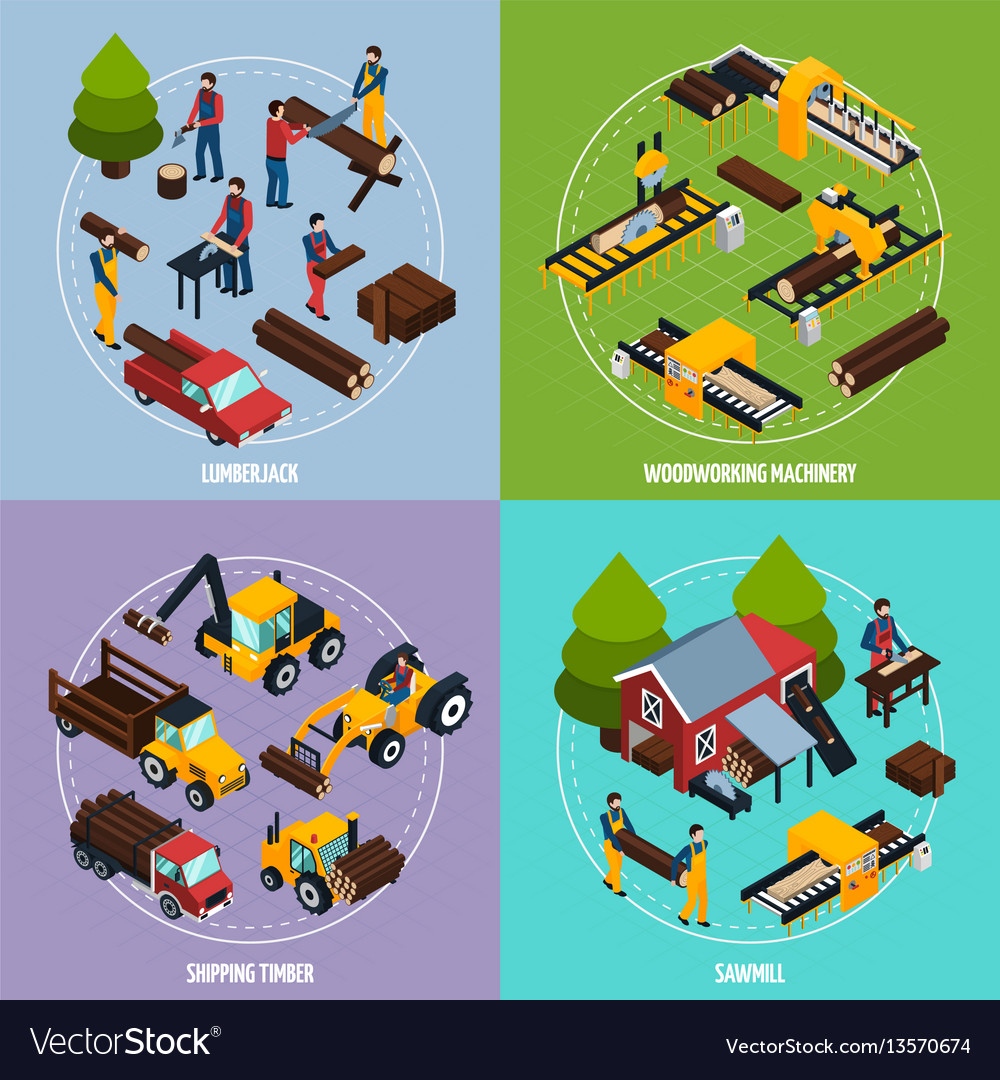 Sawmill 2x2 isometric design concept Royalty Free Vector