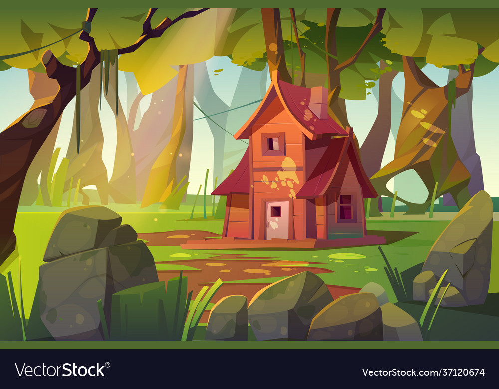 Wooden house in summer forest old shack wood Vector Image