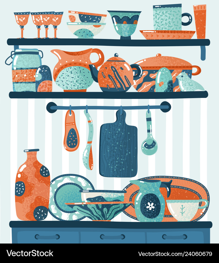 Cooking Shelf Kitchen Utensils For Food Royalty Free Vector