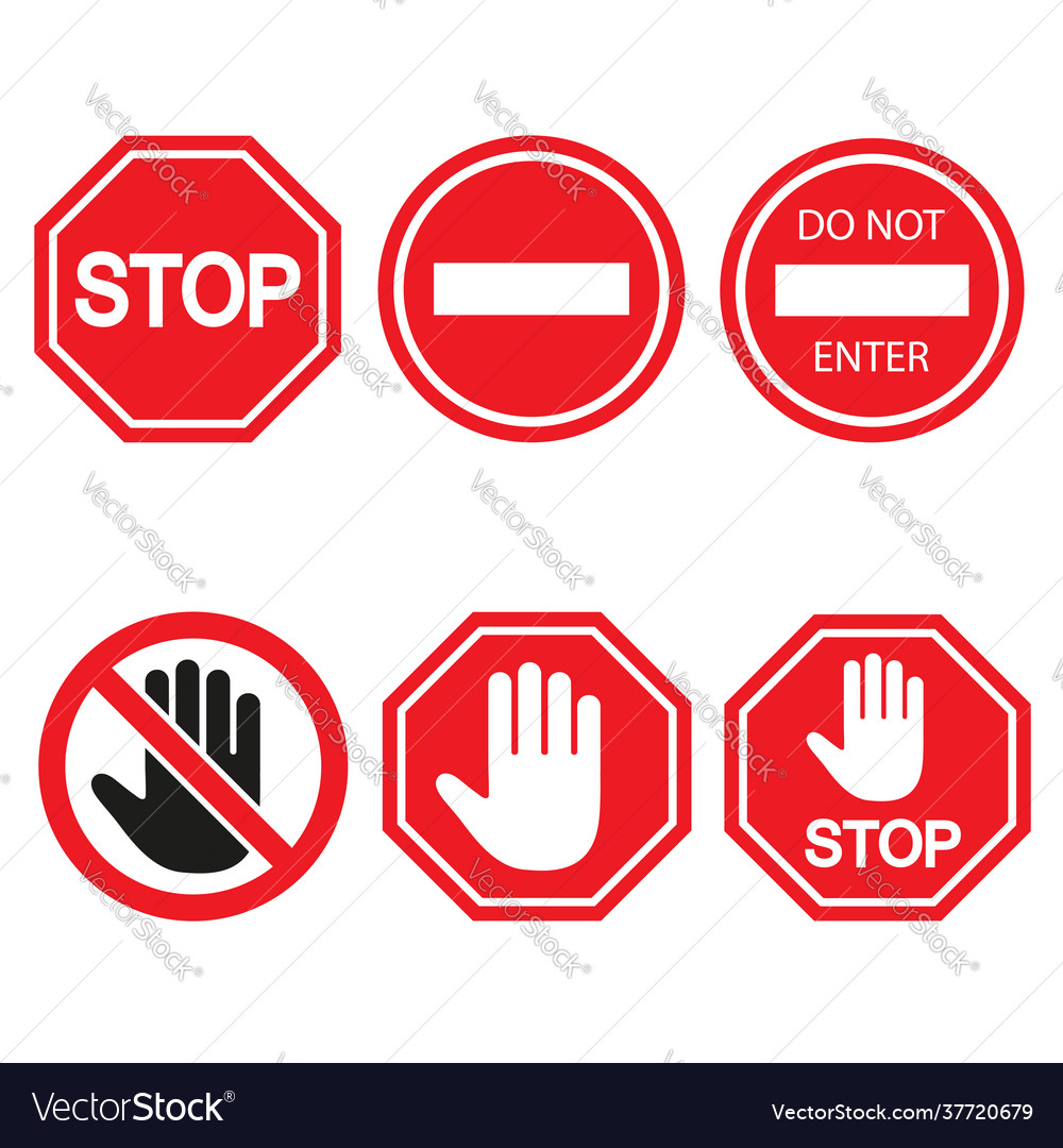 Stop sign set isolated on white background Vector Image