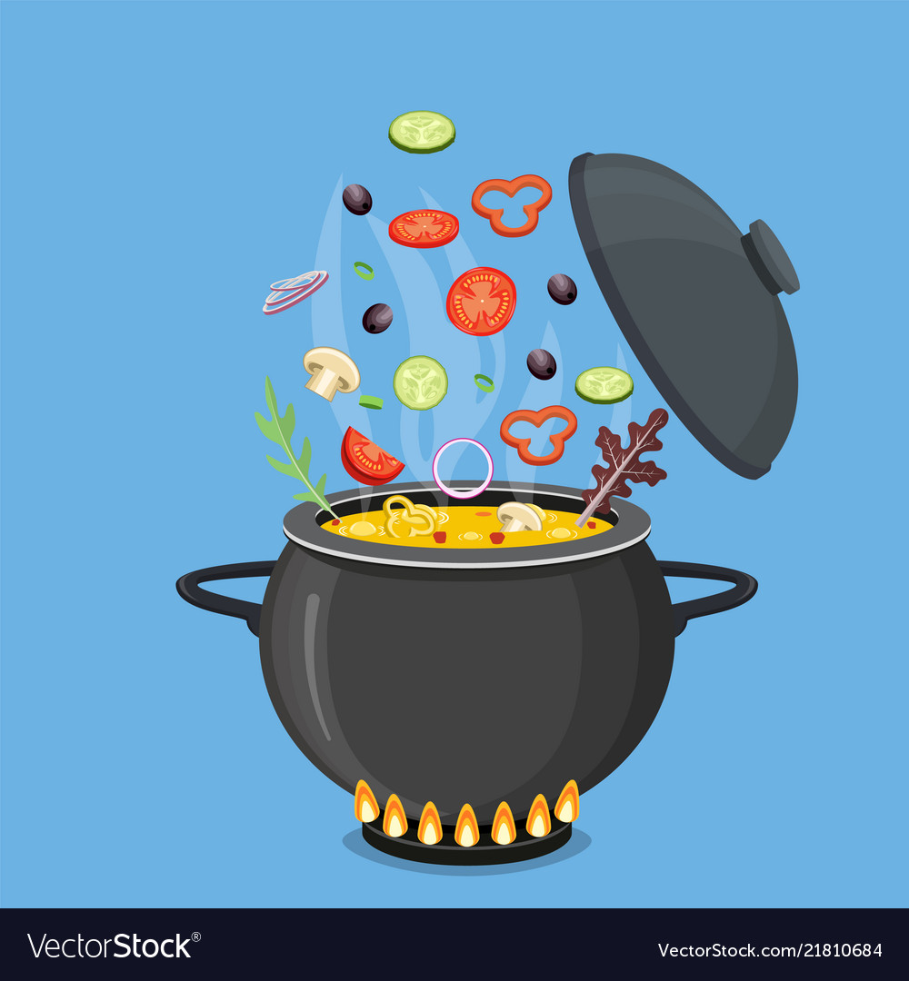 Cooking pot with vegetables and mushrooms Vector Image