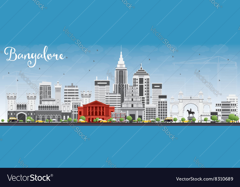 Bangalore skyline with gray buildings Royalty Free Vector