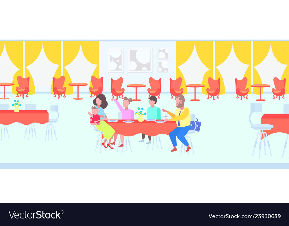 Big family parents with children sitting cafe Vector Image