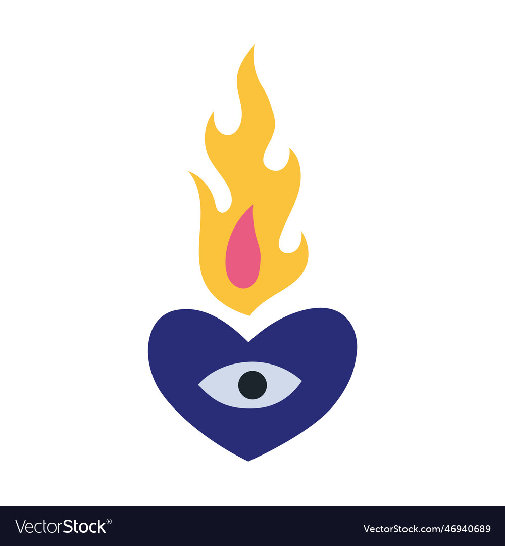 Burning heart with eye and flame cartoon style Vector Image