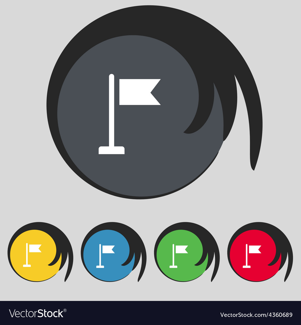 Flag icon sign symbol on five colored buttons Vector Image