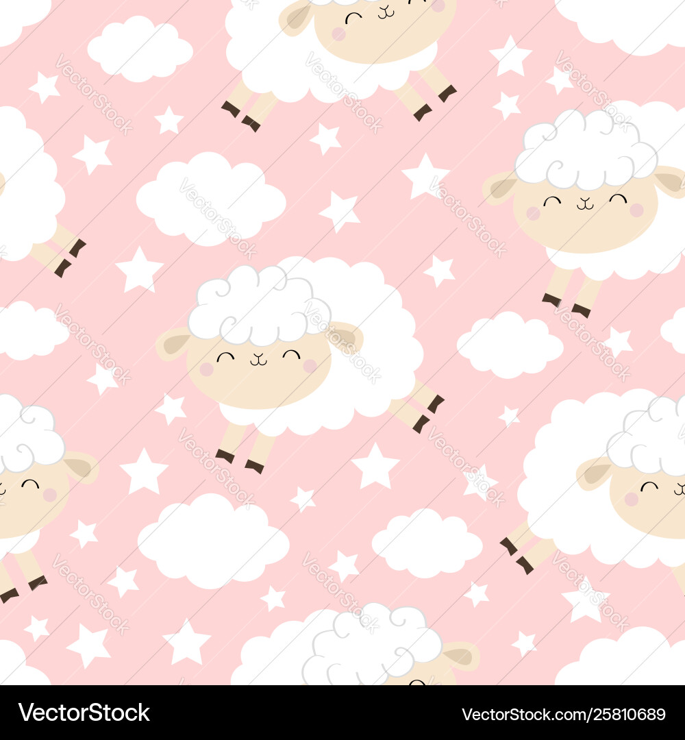 Seamless pattern jumping sheep cloud star Vector Image