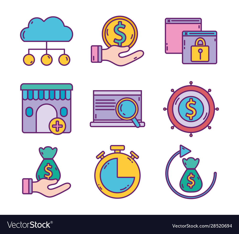 Business strategy digital marketing icons set Vector Image