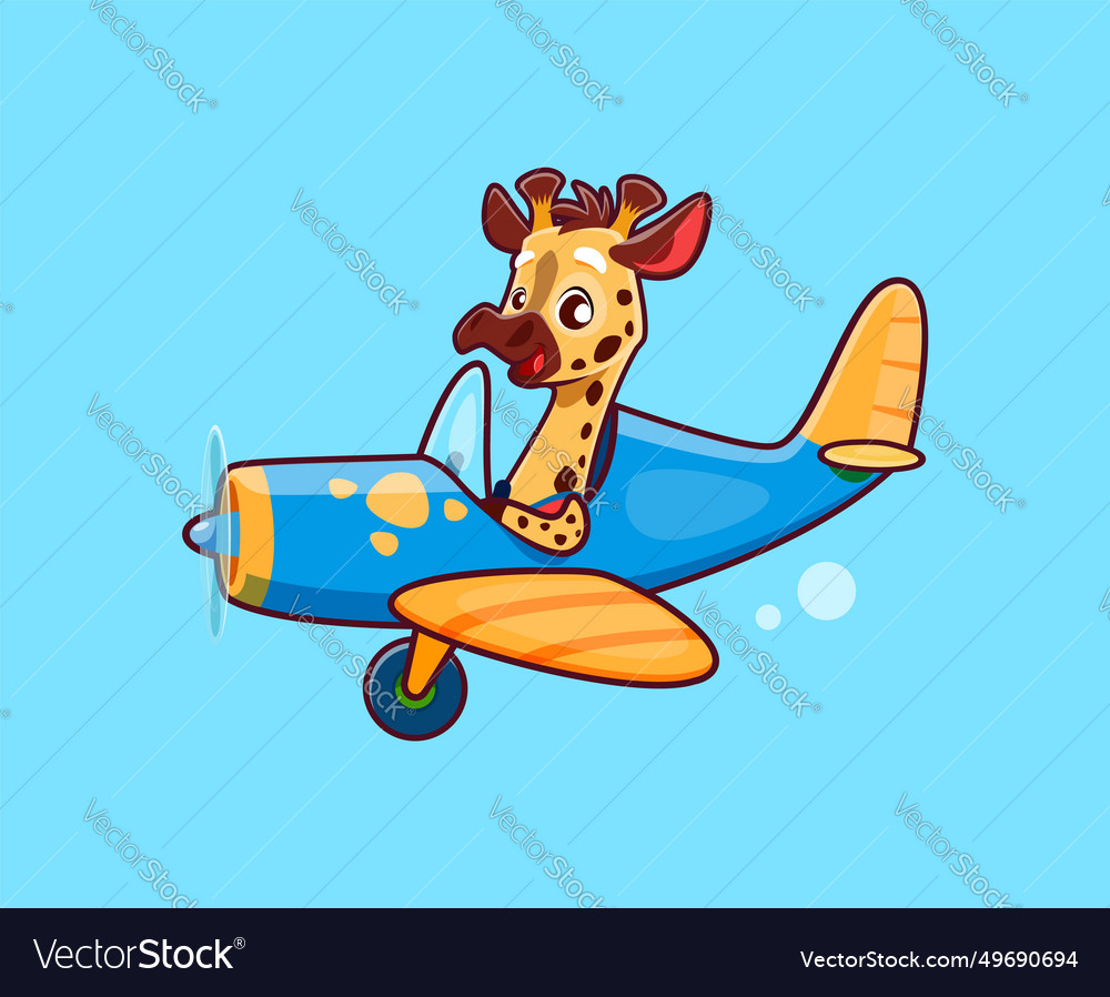 Cartoon Cute Giraffe Animal Character On Plane Vector Image