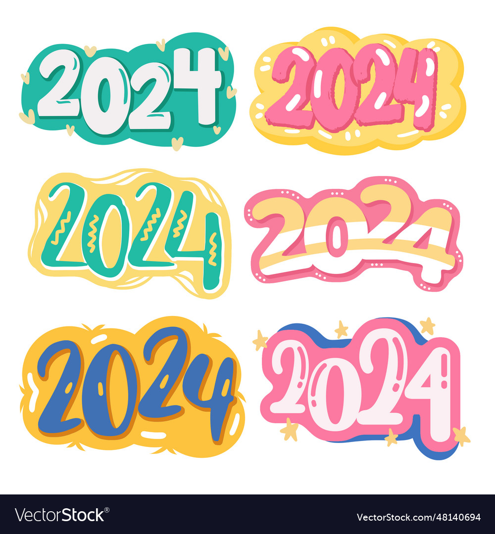 Cute big set 2024 happy new year colourful Vector Image