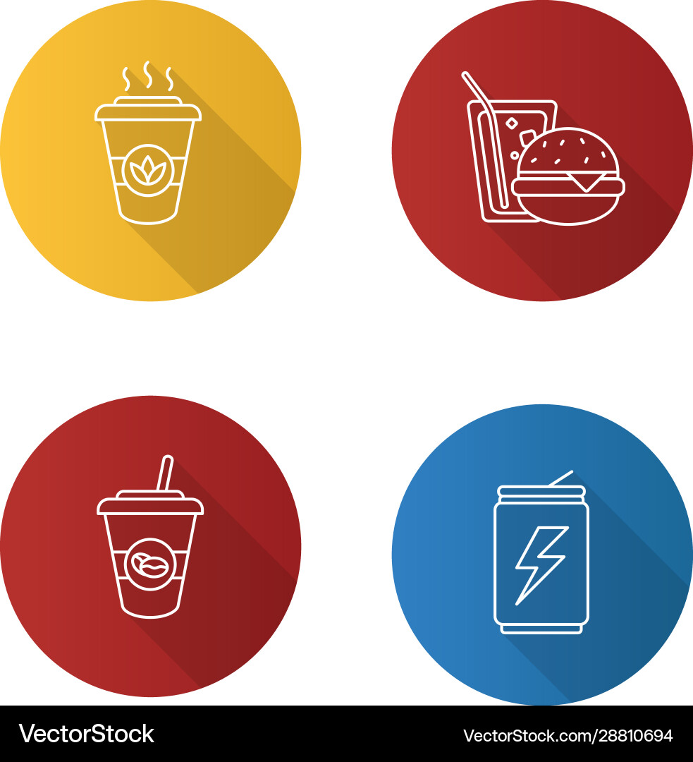 Drinks flat linear long shadow icons set Vector Image