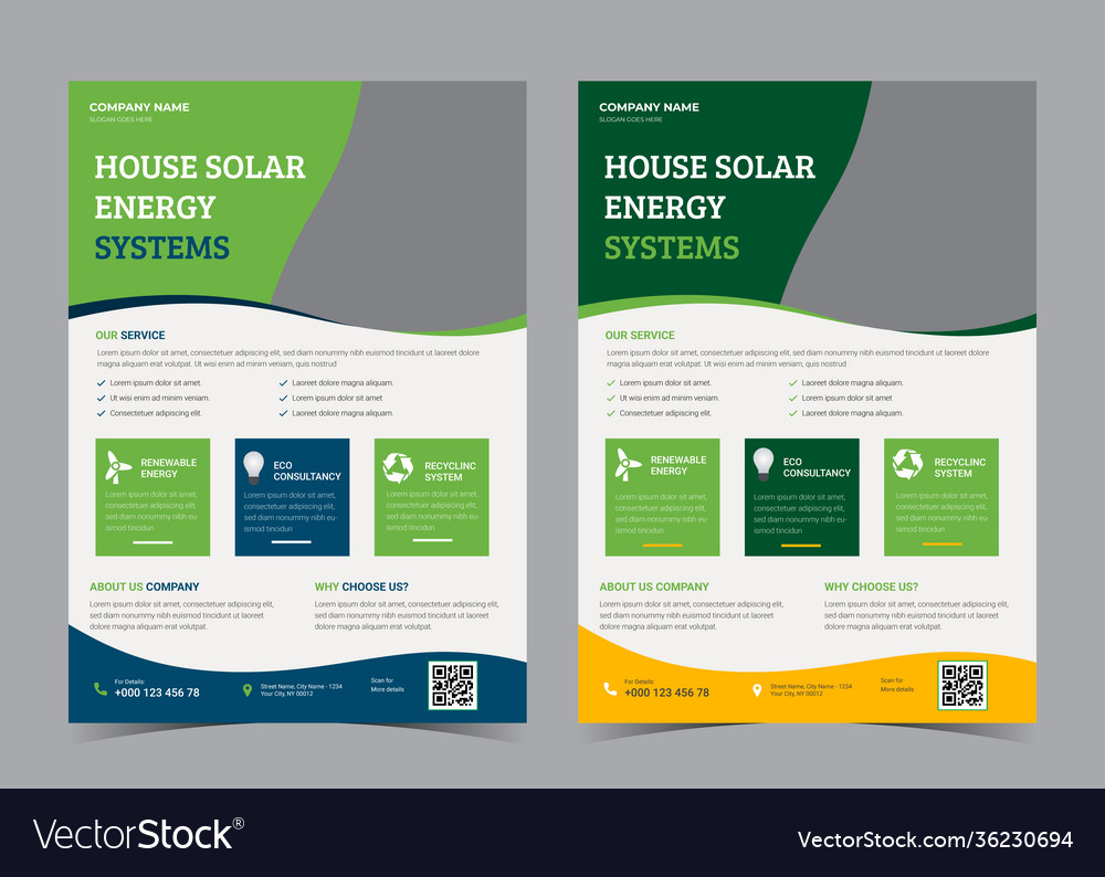 Green energy flyer solar power template Royalty Free Vector