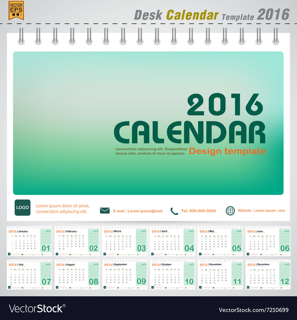 desk calendar 2016 modern green concept royalty free vector