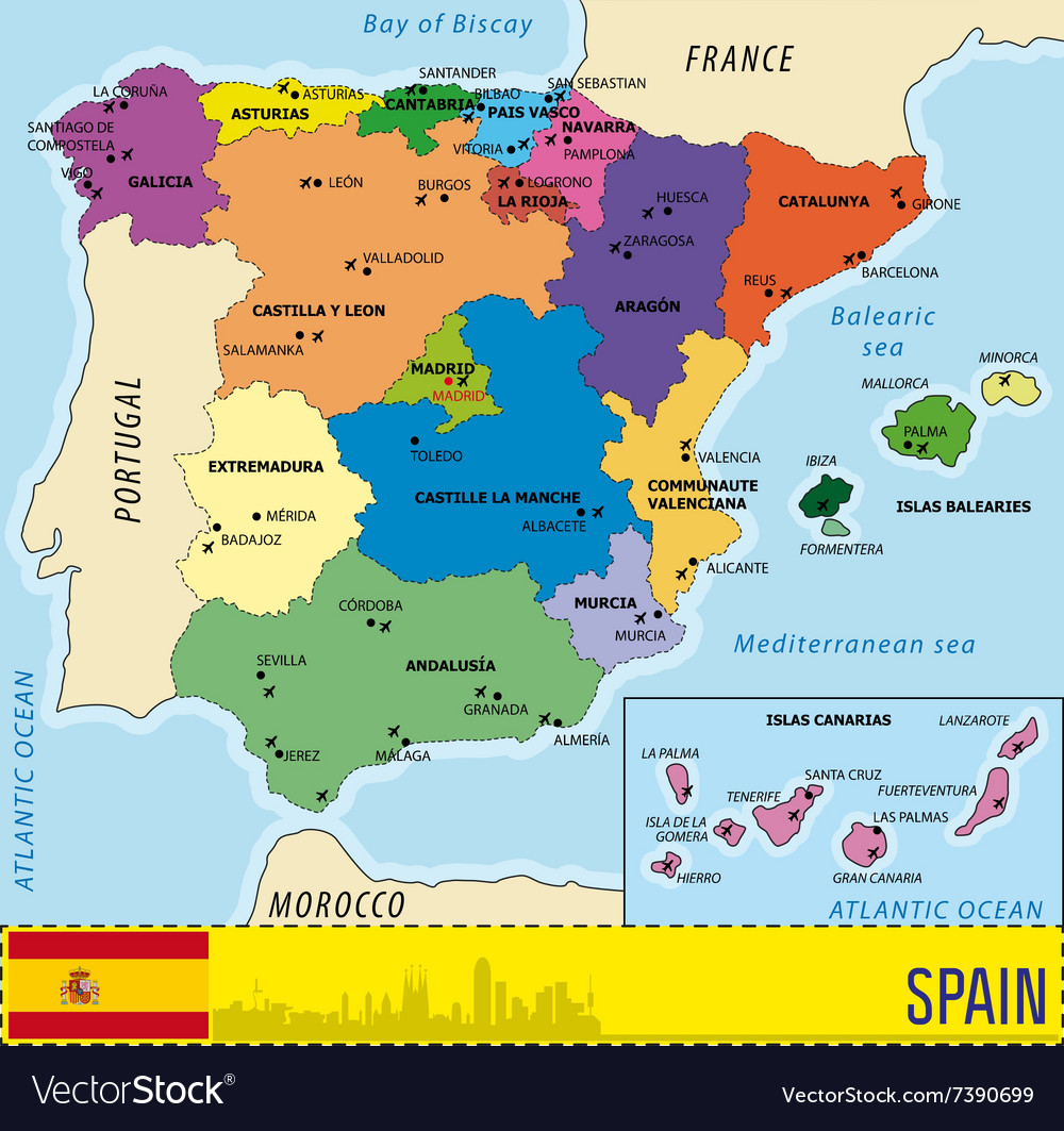 Detailed Map Of Spain With All Regions And With Ai Vector 7390699 