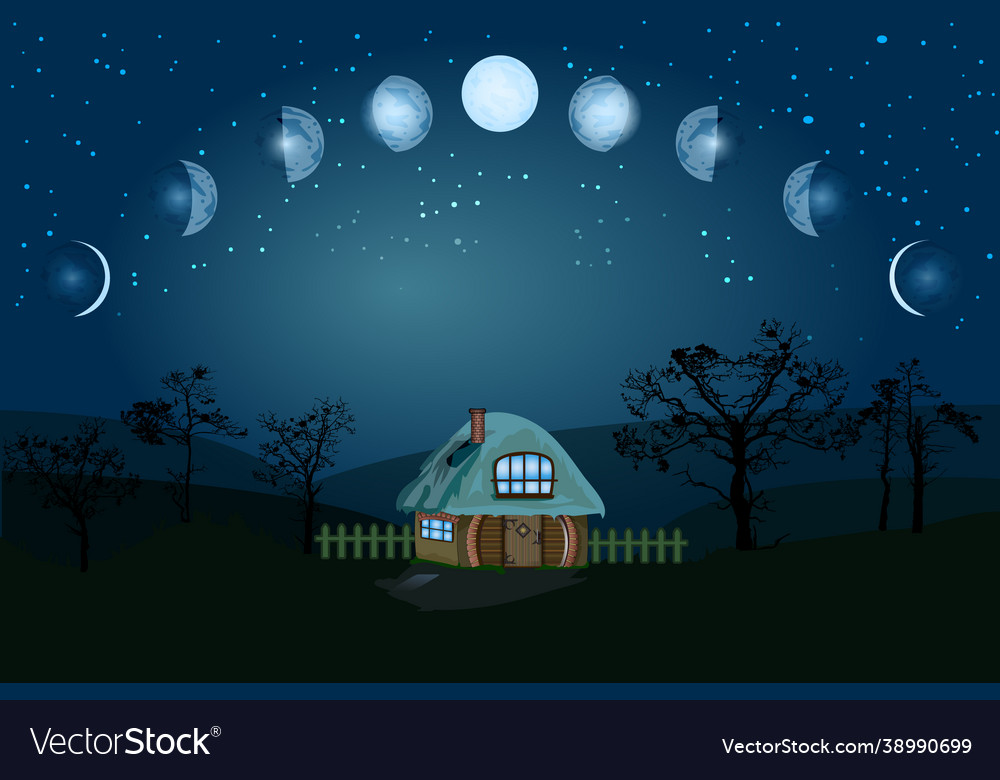 Moon Phases Whole Cycle From New To Full Vector Image Moon Phases Whole Cycle From New To Full Vector Image