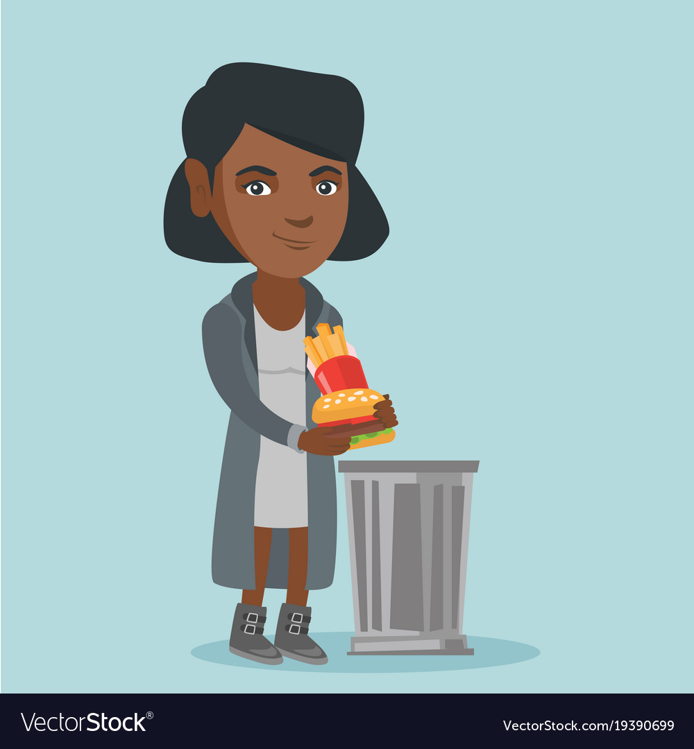 Woman throwing out junk food into the trash can Vector Image Woman throwing out junk food into the trash can Vector Image