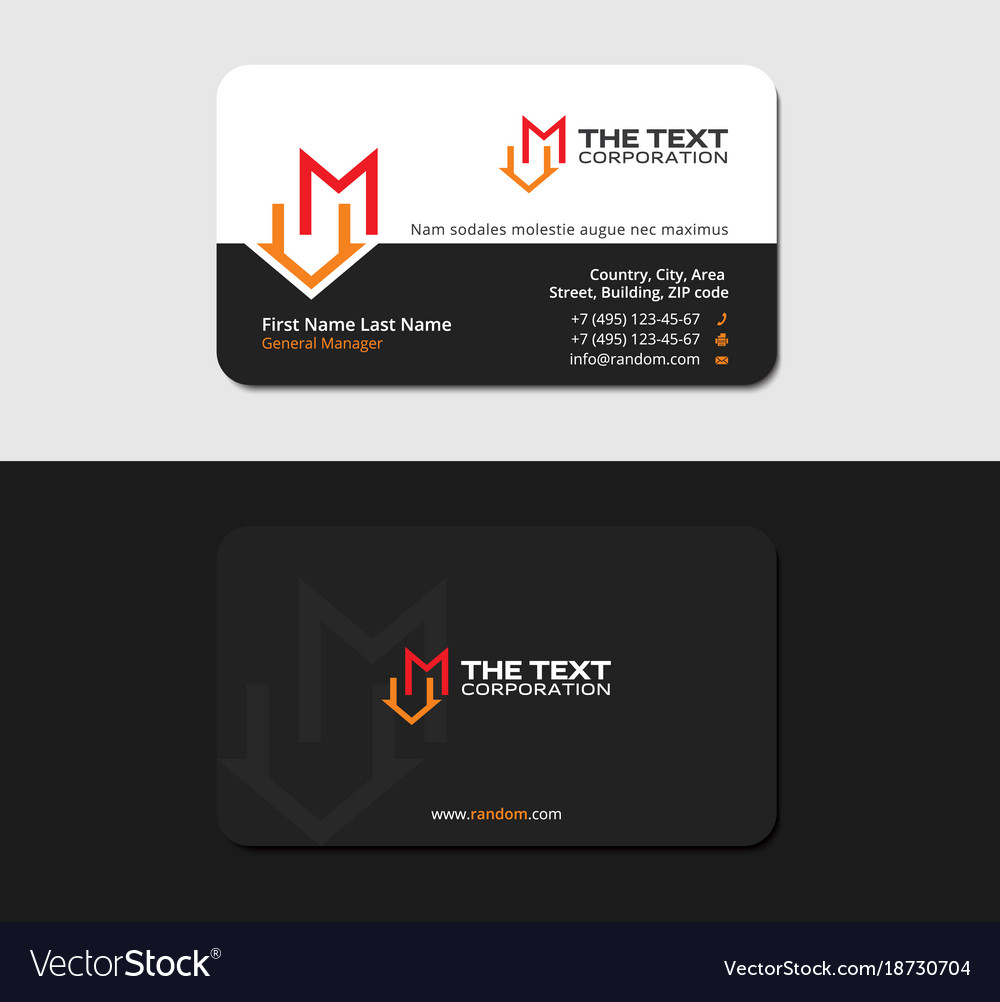 Black business card with letter m and house icon Vector Image