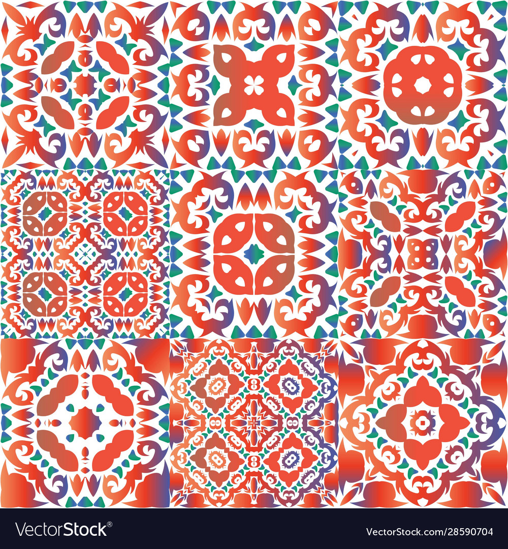 Colored decorative patterns in ethnic ceramic tile