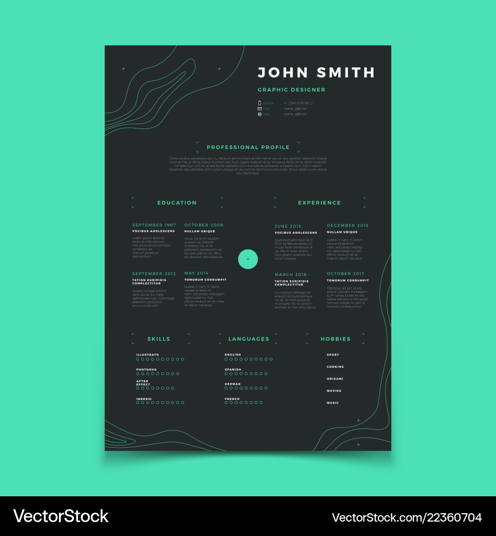 Curriculum vitae template cv resume for Royalty Free Vector
