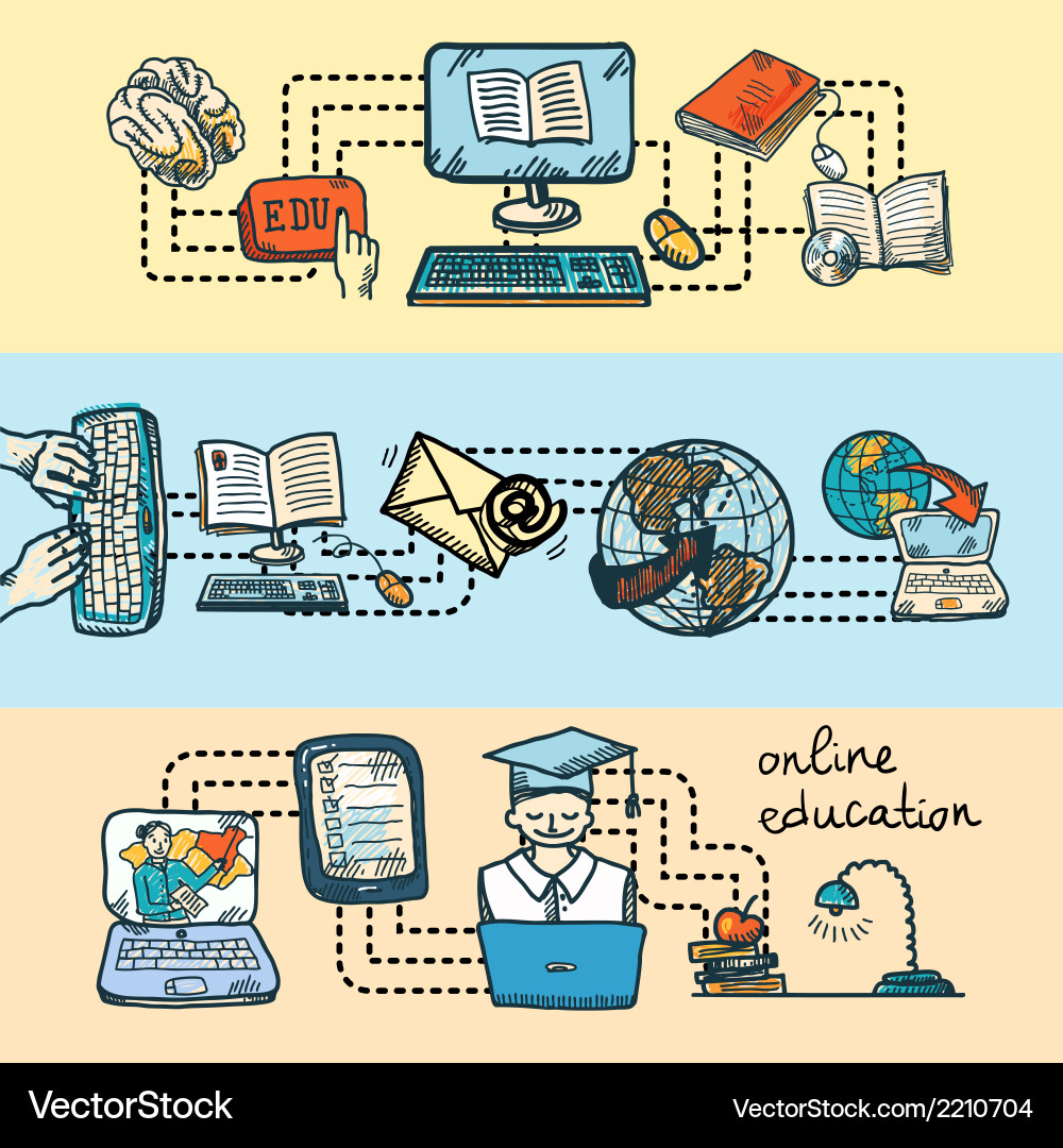 Online Education Icon Sketch Banner Royalty Free Vector