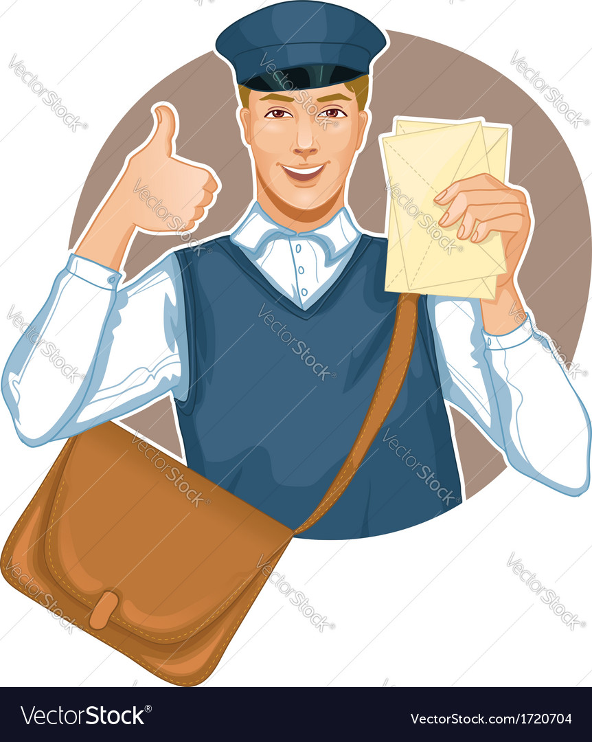 Young postman in a postman uniform with a letter Vector Image