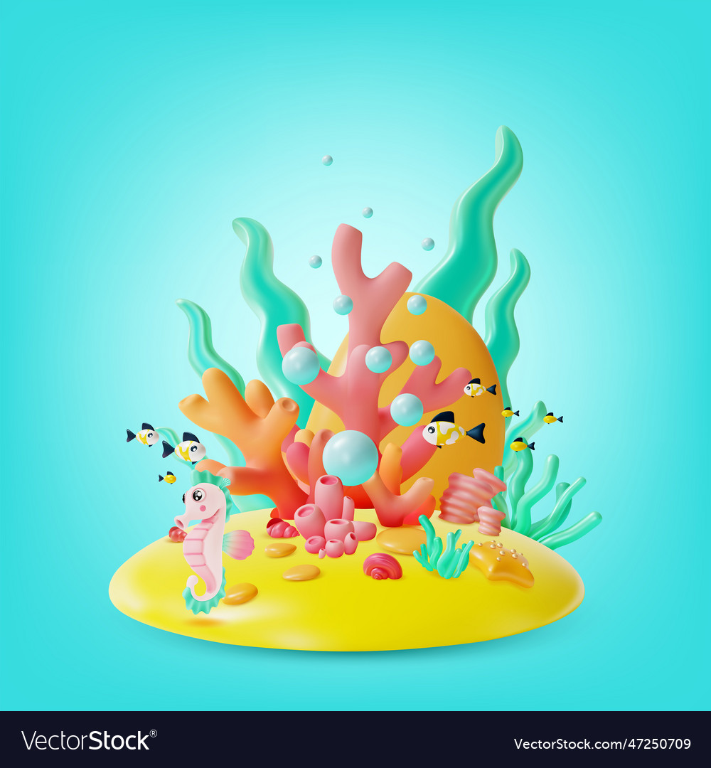 3d color underwater world scene concept cartoon Vector Image