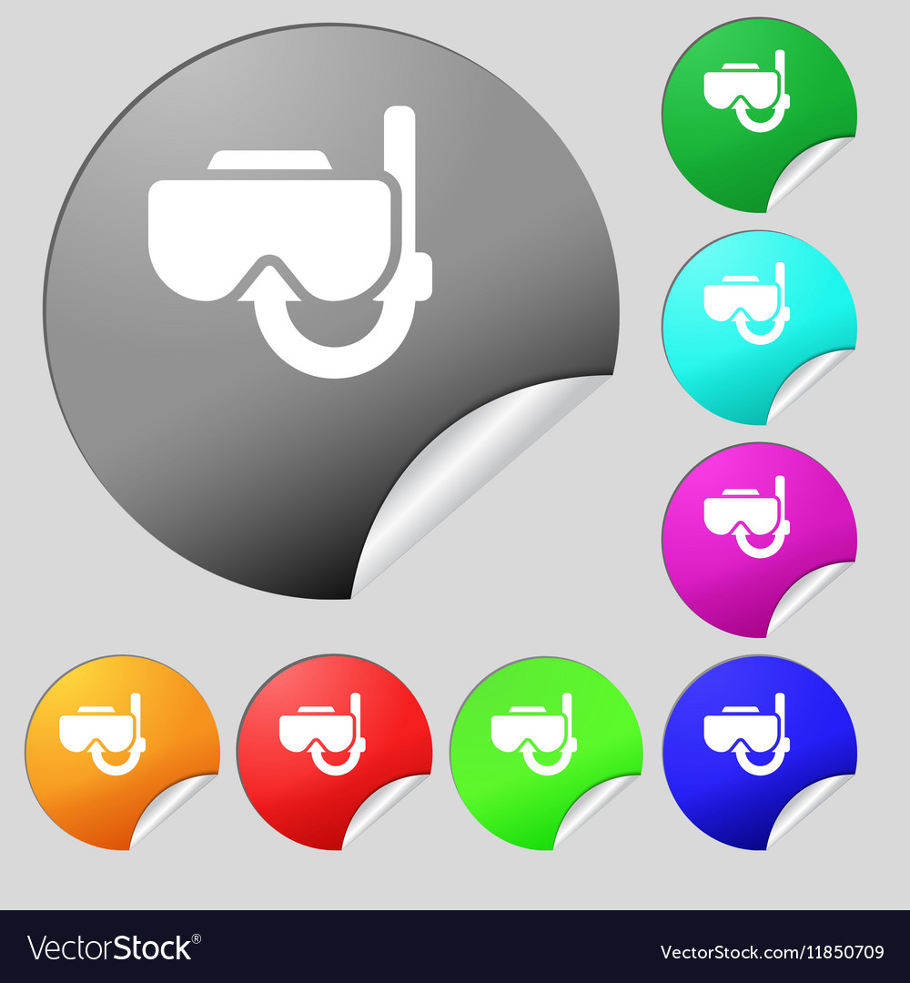 Diving mask icon sign set of eight multi colored Vector Image