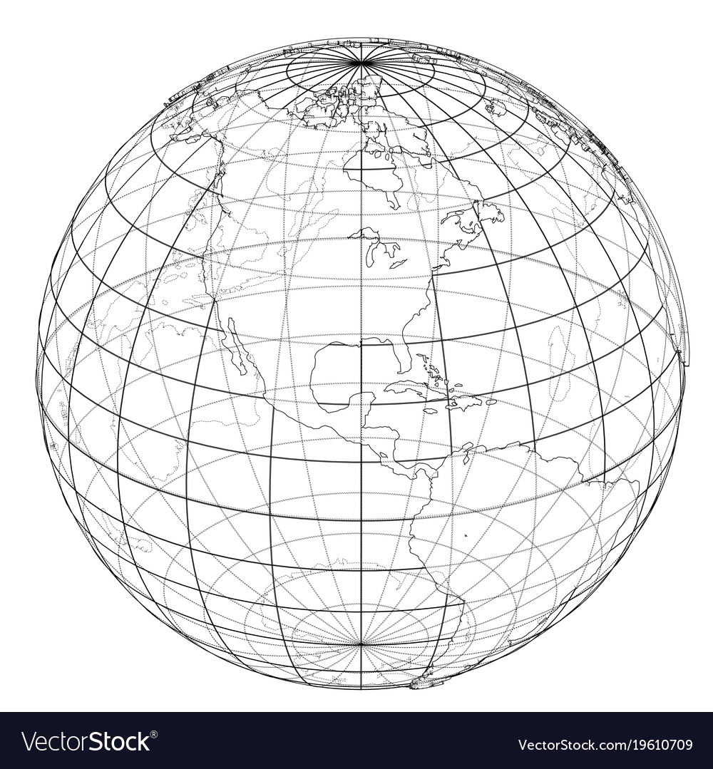 Globe contour rendering 3d Royalty Free Vector Image