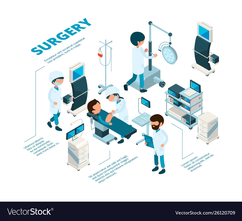 Surgeries isometric medical staff surgeons work Vector Image