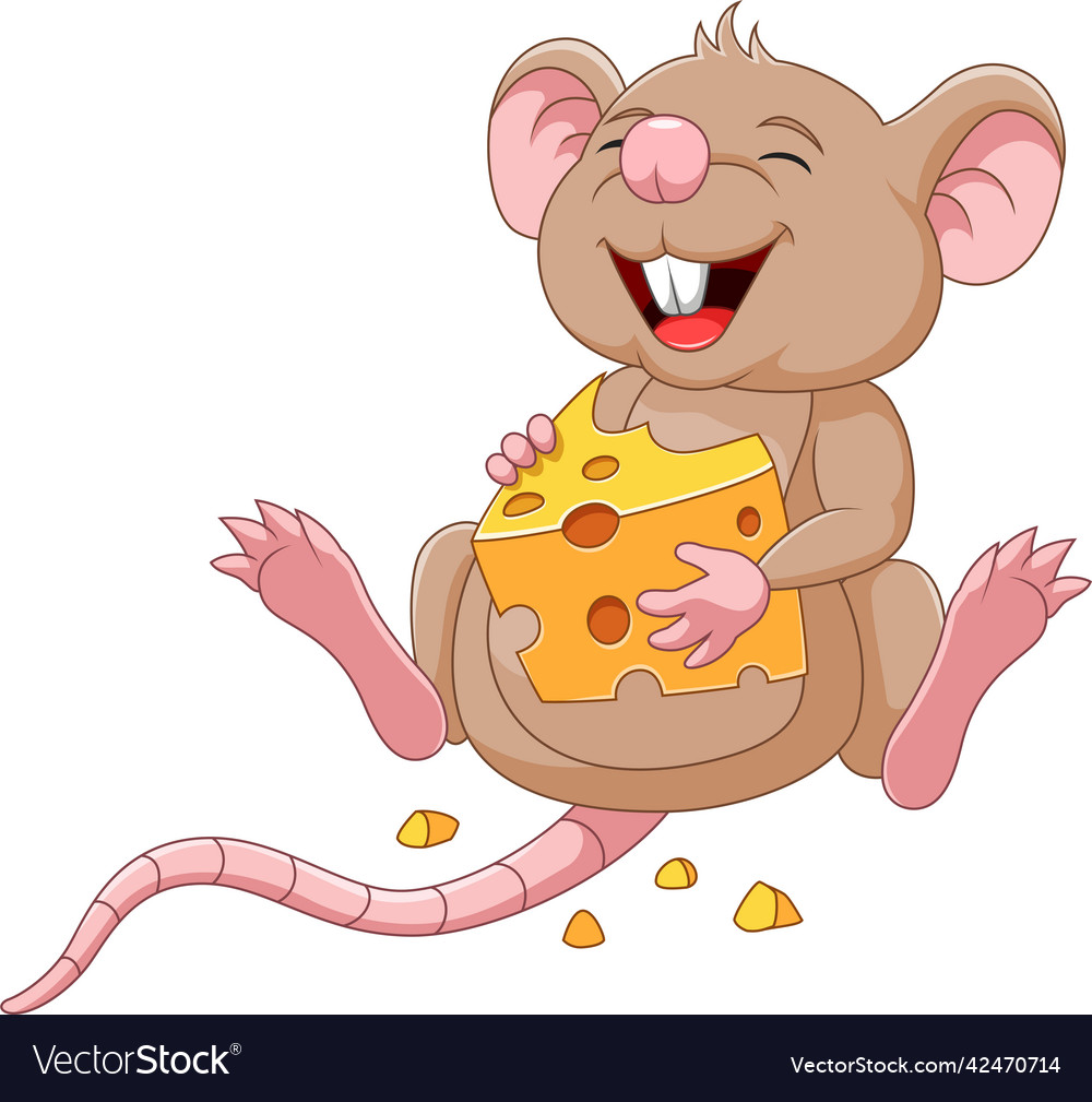 Cartoon mouse holding a slice of cheese Royalty Free Vector