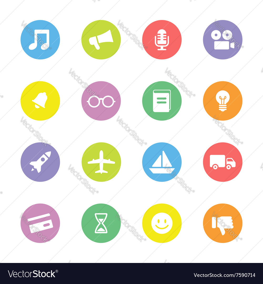 Colorful simple flat icon set 5 on circle Vector Image