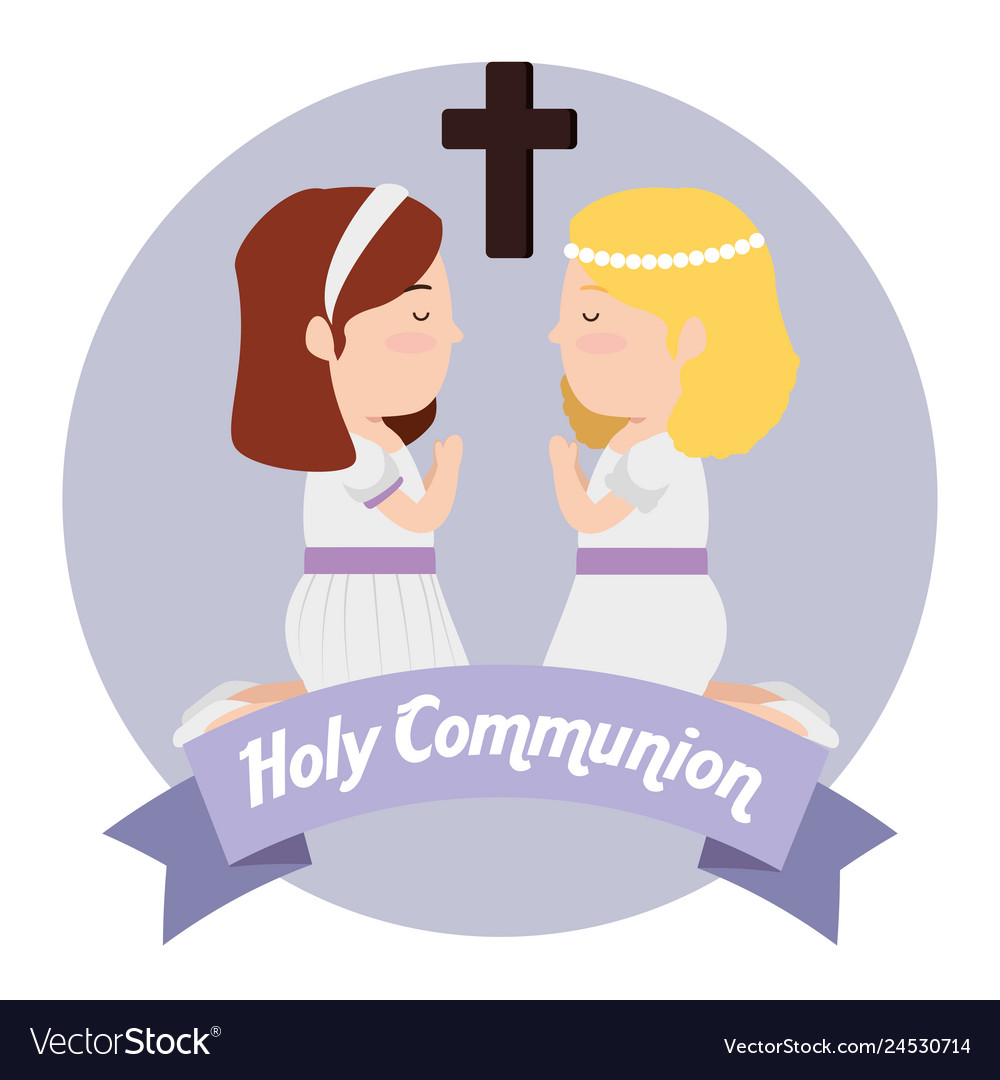 Girls with dress and cross to first communion Vector Image