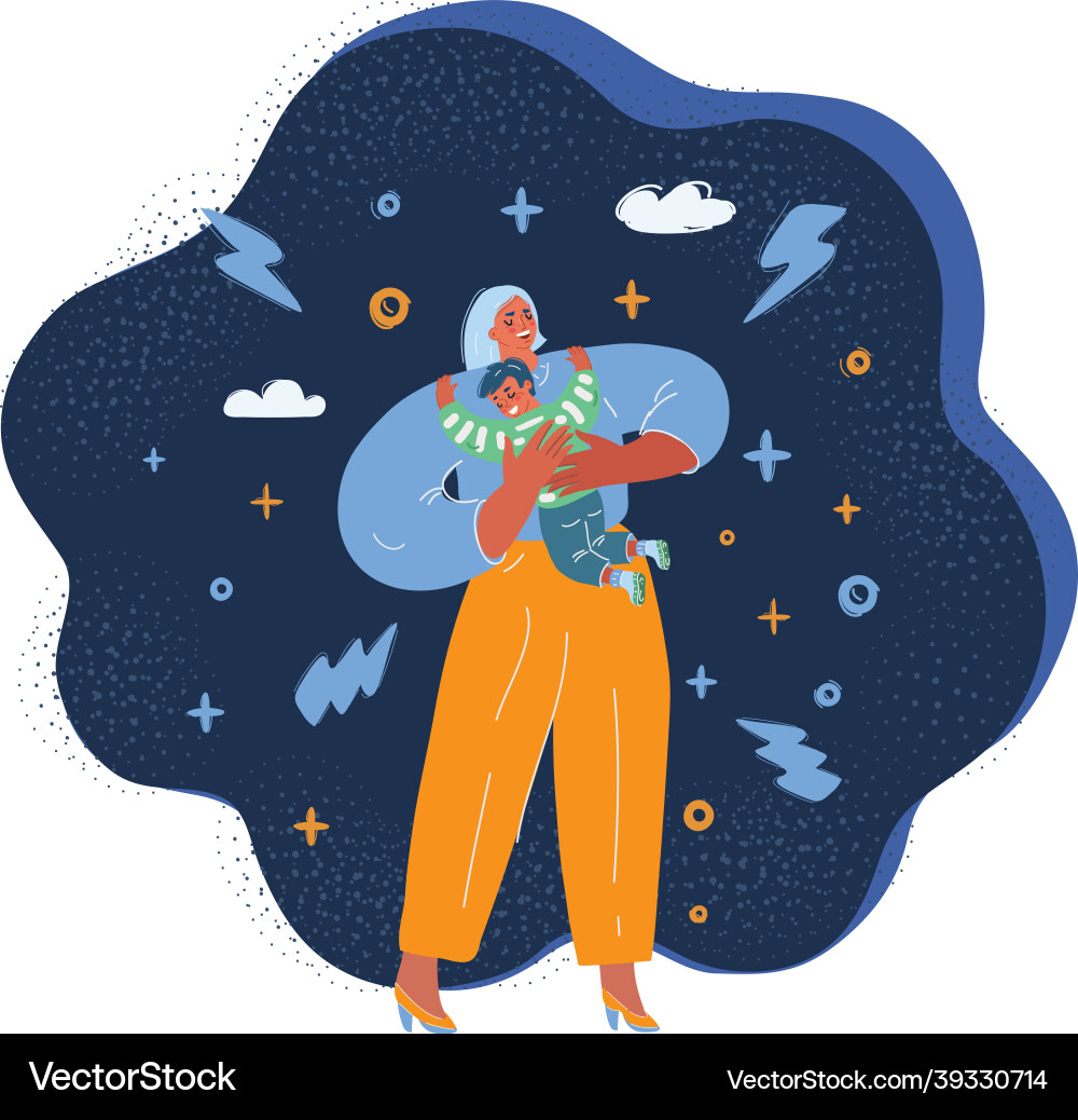 Happy sun hug his mother Royalty Free Vector Image