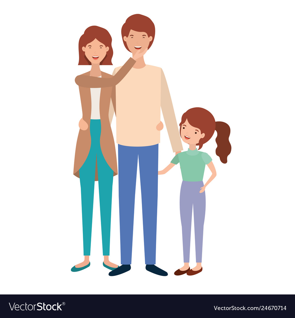 Parents couple with daughter avatar Royalty Free Vector