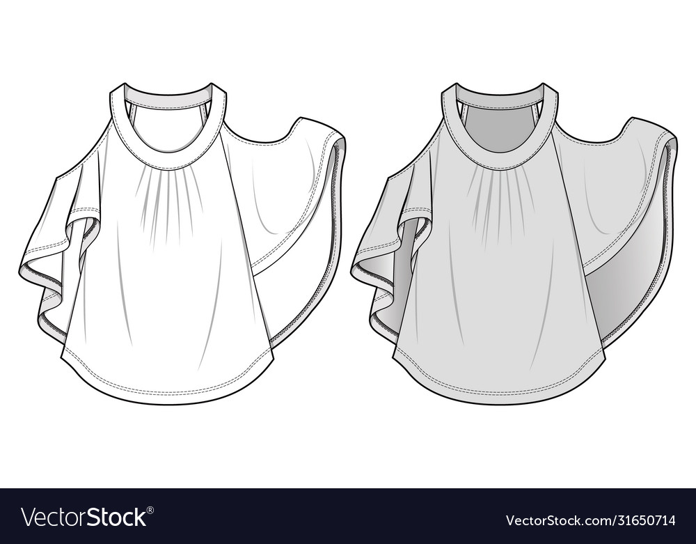 Woven Top Fashion Flat Sketch Template11 Vector Image