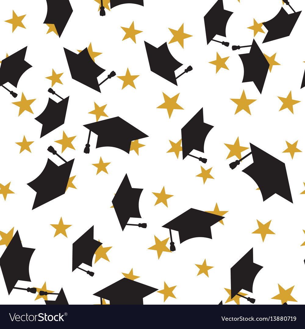 Graduate hat seamless pattern Royalty Free Vector Image